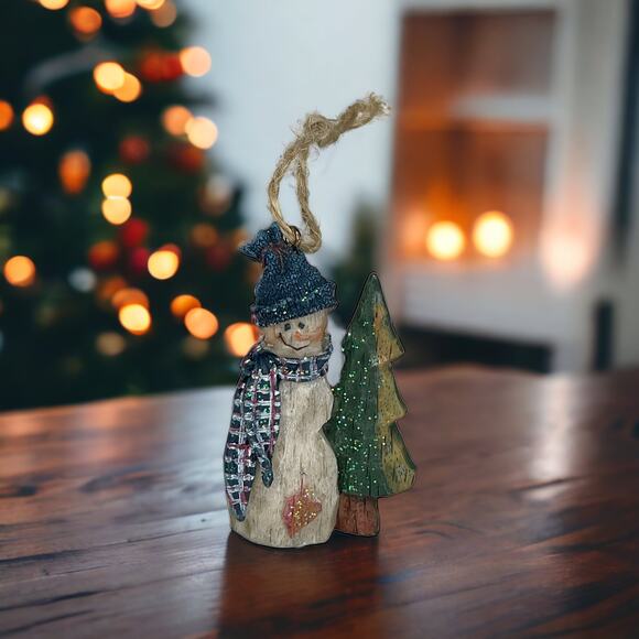 Rustic Country Snowman with Tree Ornament Christmas Ornament Country Christmas - Picture 9 of 9